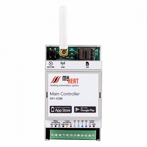 Контроллер на DIN рейку MY HEAT GSM, беспроводной, программируемый, 12 В Контроллер на DIN рейку MY HEAT GSM, беспроводной, программируемый, 12 В